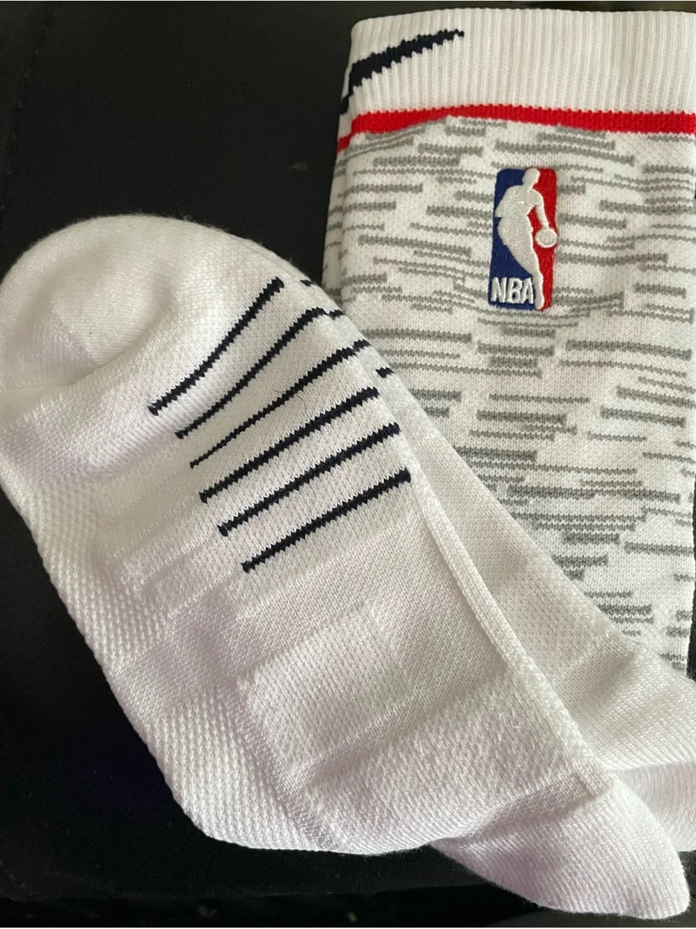 Nike White Gray NBA Socks with Red and Navy Accents